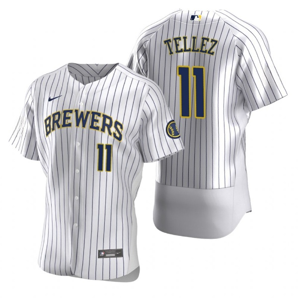 Men's White Milwaukee Brewers #11 Rowdy Tellez Flex Base Stitched MLB Jersey
